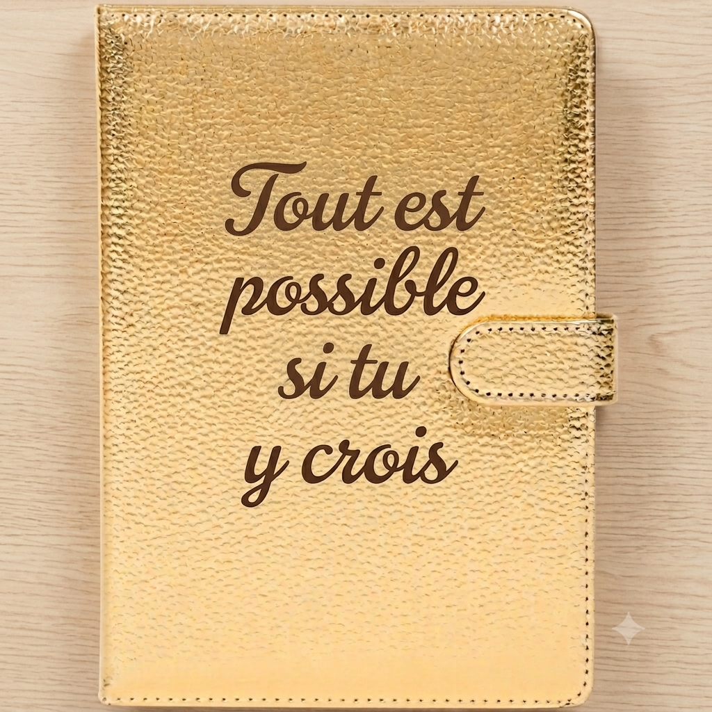 carnet bloc note de couleur or pour se connecter à Dieu et lui dire merci 